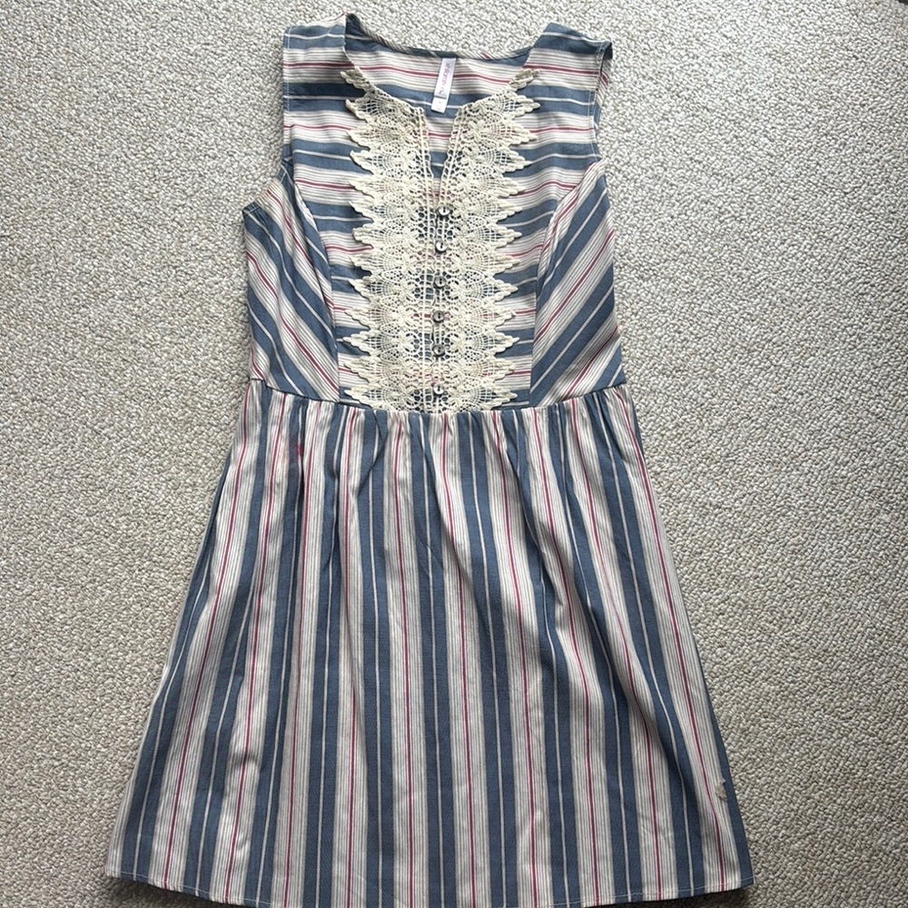 Xhilaration Cream and Blue Sleeveless Sundress